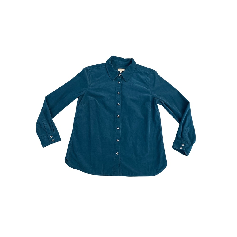 Talbots Petite Teal Blue Corduroy Button Down Shirt Long Sleeve Cotton MP